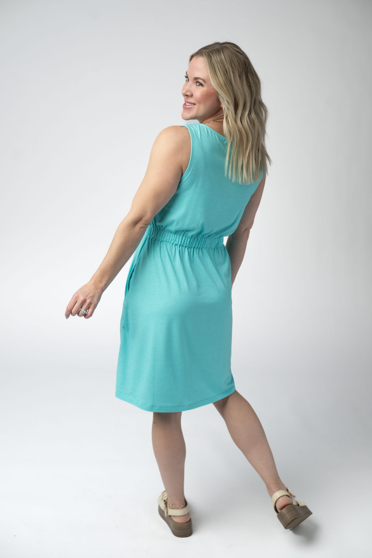 Beverly Button Dress - Aqua-dress-Villari Chic, women's online fashion boutique in Severna, Maryland