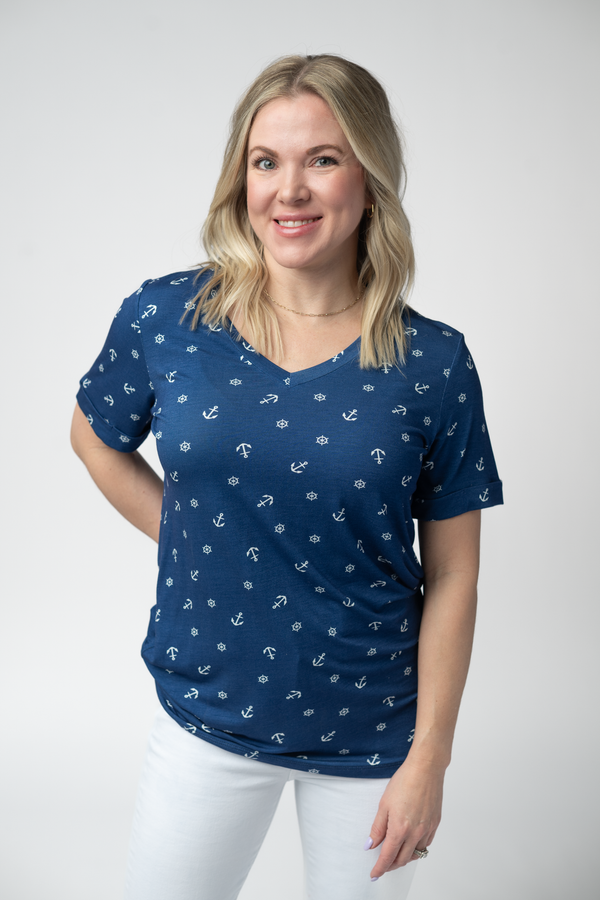 Sophie Top - Nautical Navy-Shirts-Villari Chic, women's online fashion boutique in Severna, Maryland