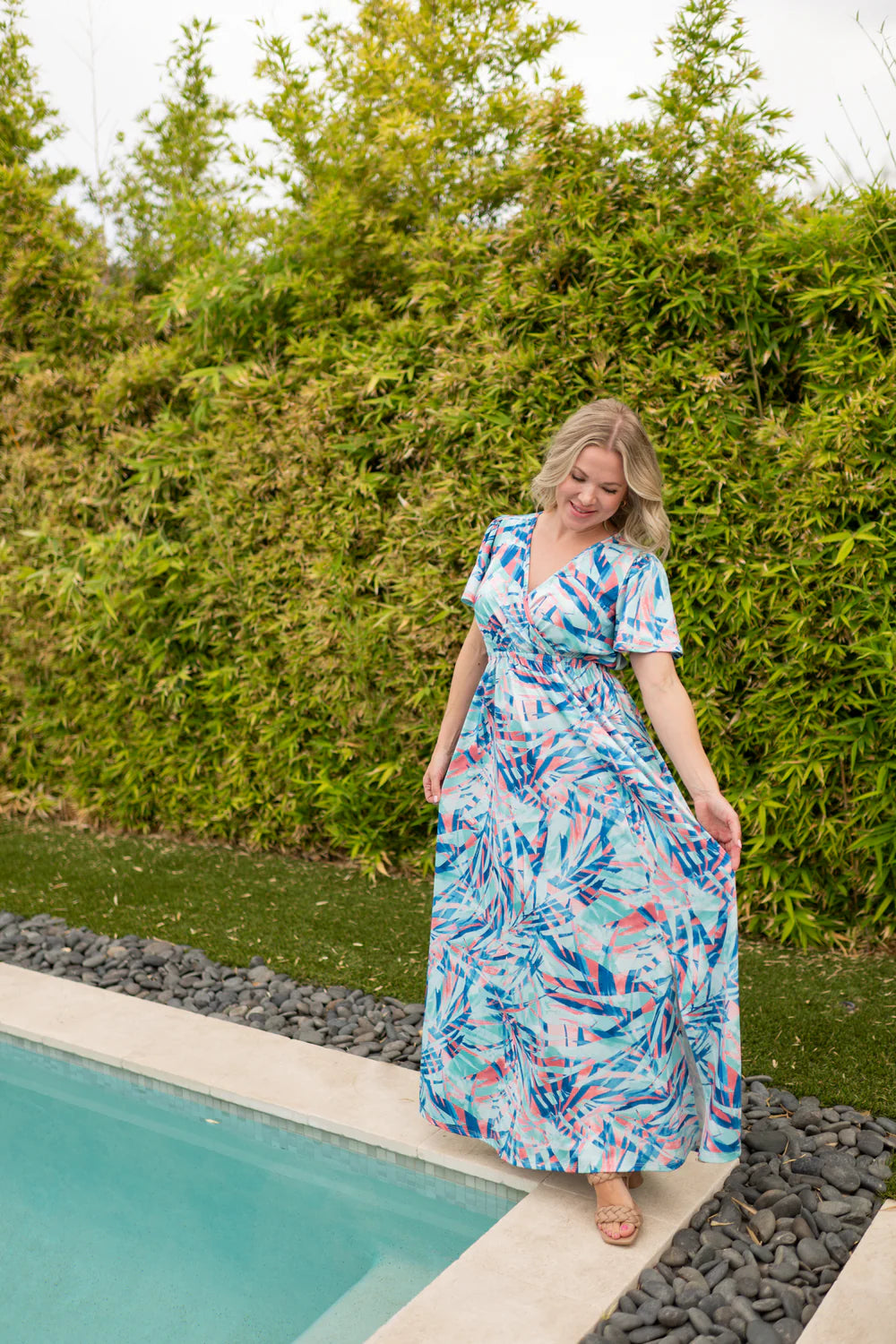Millie Maxi Dress - Abstract Aqua Breeze-dress-Villari Chic, women's online fashion boutique in Severna, Maryland