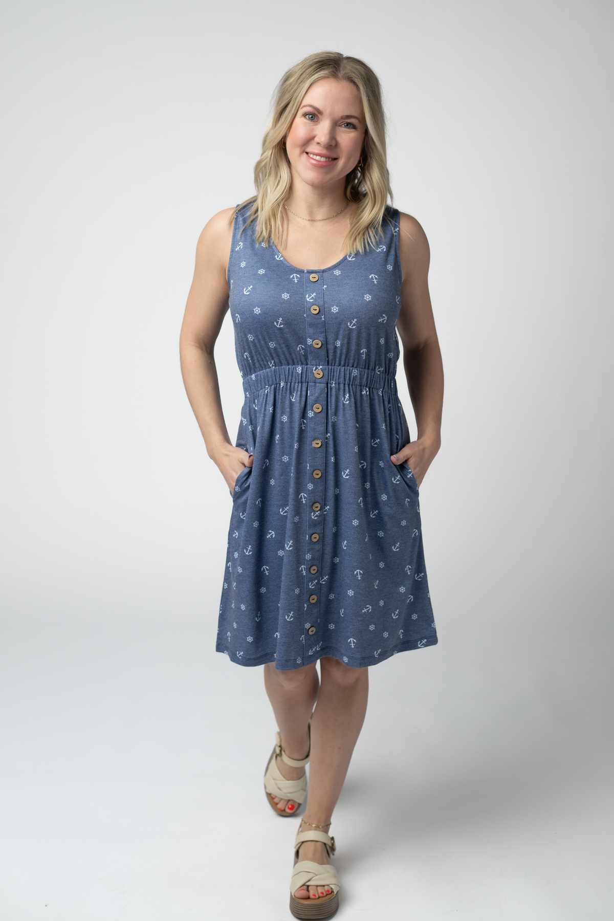 Beverly Button Dress - Nautical Navy-dress-Villari Chic, women's online fashion boutique in Severna, Maryland