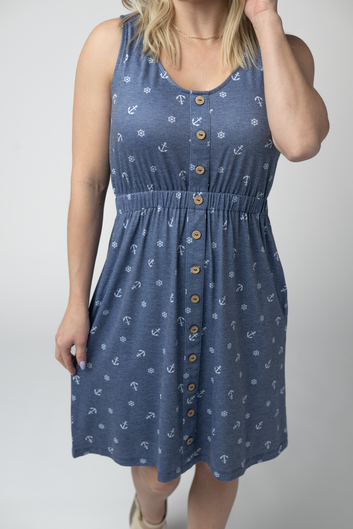 Beverly Button Dress - Nautical Navy-dress-Villari Chic, women's online fashion boutique in Severna, Maryland