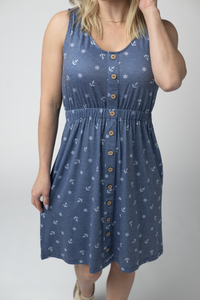 Beverly Button Dress - Nautical Navy-dress-Villari Chic, women's online fashion boutique in Severna, Maryland