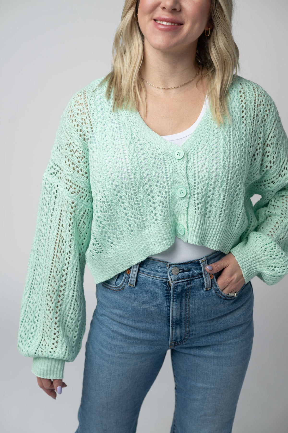 Callie Cropped Cardigan - Mint-Cardigan-Villari Chic, women's online fashion boutique in Severna, Maryland