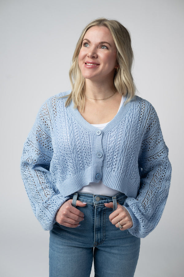 Callie Cropped Cardigan - Sky Blue-Cardigan-Villari Chic, women's online fashion boutique in Severna, Maryland