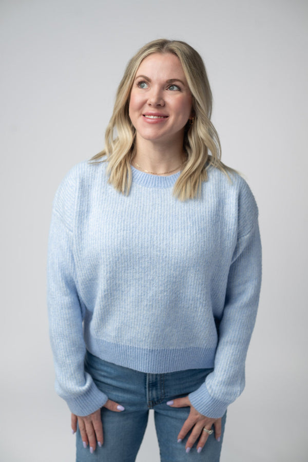 Josie Cozy Crew Sweater - Sky Blue-sweater-Villari Chic, women's online fashion boutique in Severna, Maryland