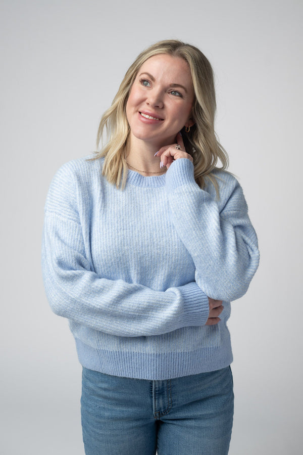 Josie Cozy Crew Sweater - Sky Blue-sweater-Villari Chic, women's online fashion boutique in Severna, Maryland