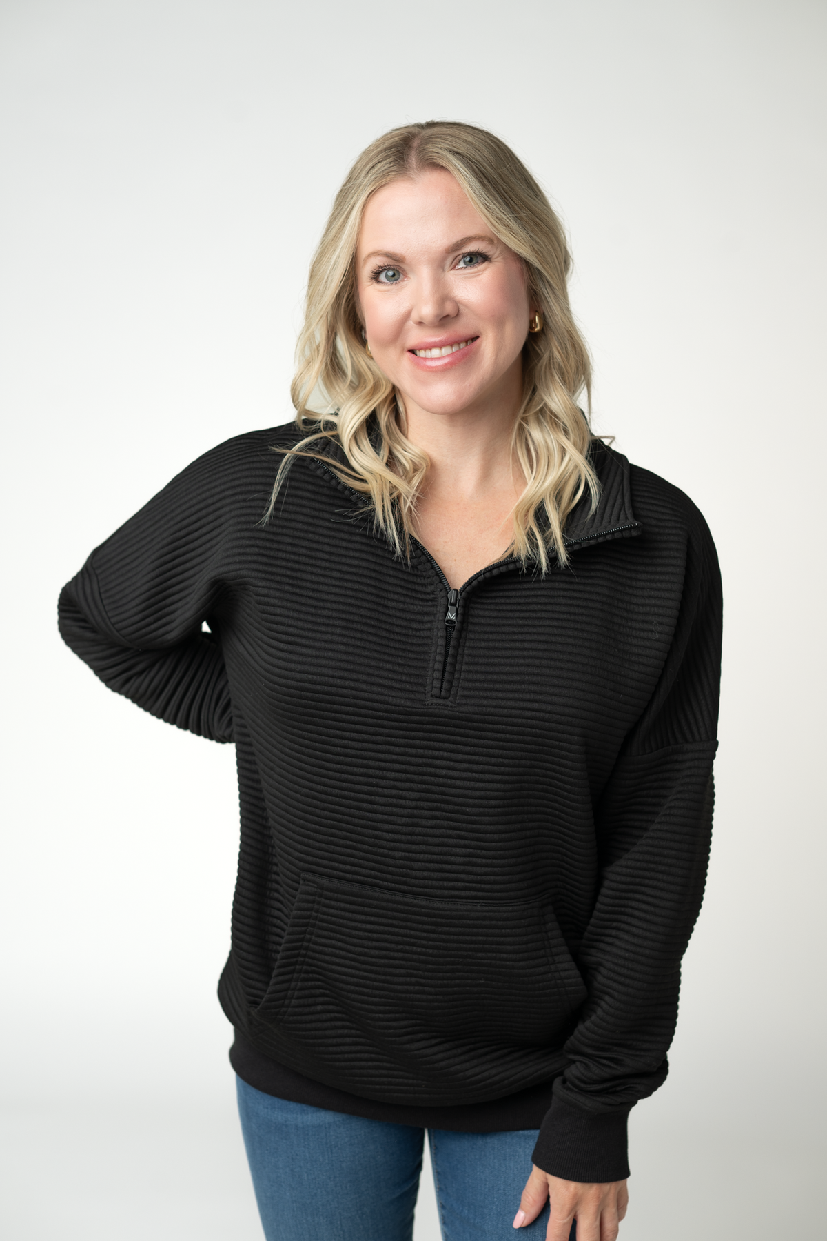Tatum Quarter Zip - Black-outerwear-Villari Chic, women's online fashion boutique in Severna, Maryland