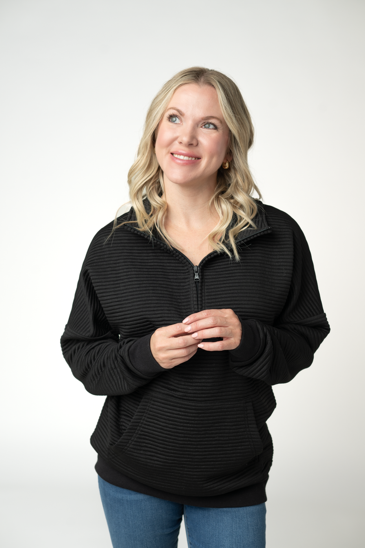 Tatum Quarter Zip - Black-outerwear-Villari Chic, women's online fashion boutique in Severna, Maryland