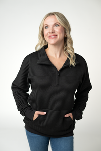 Tatum Quarter Zip - Black-outerwear-Villari Chic, women's online fashion boutique in Severna, Maryland
