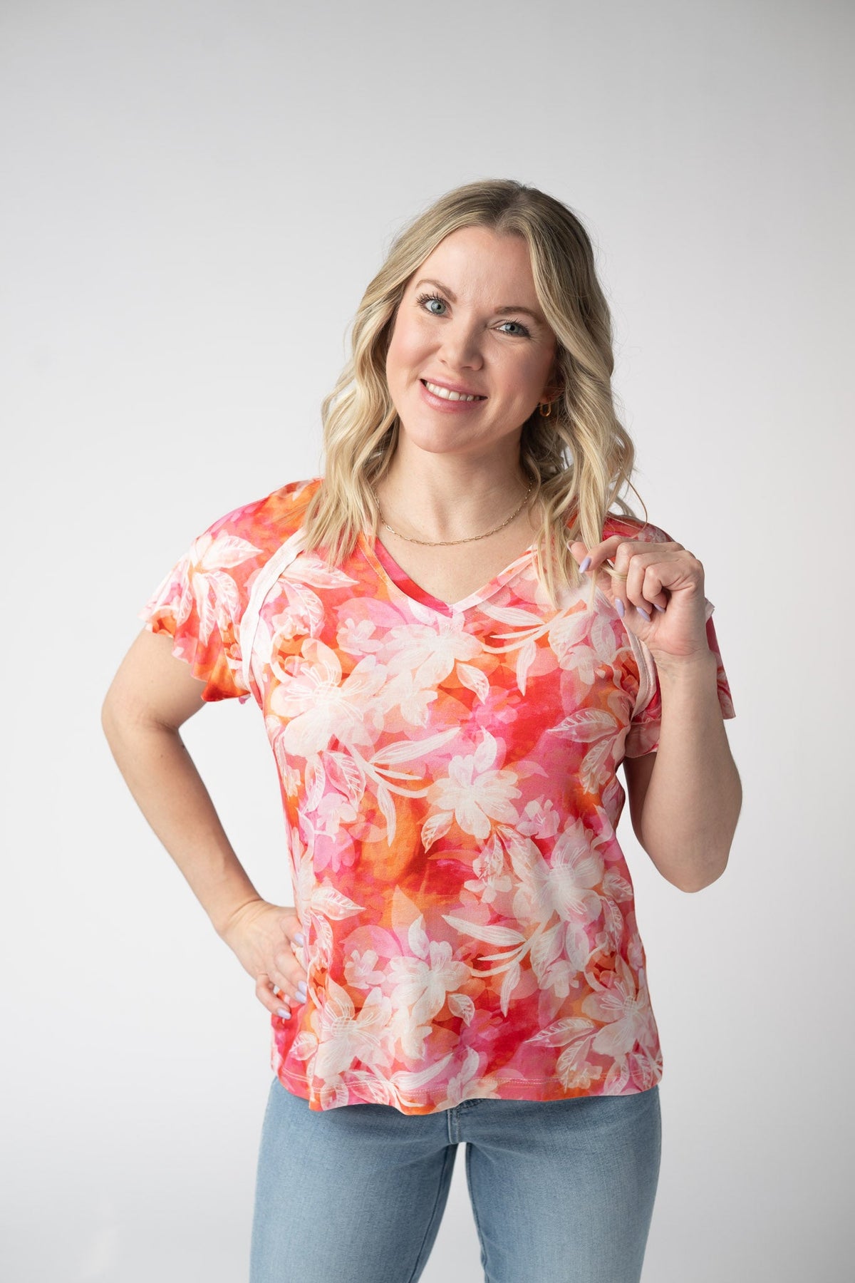 Raelynn V-Neck Top - Sunset Tropical Floral-Tops-Villari Chic, women's online fashion boutique in Severna, Maryland