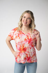 Raelynn V-Neck Top - Sunset Tropical Floral-Tops-Villari Chic, women's online fashion boutique in Severna, Maryland