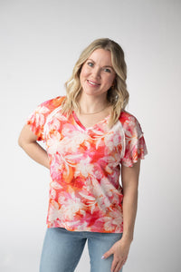 Raelynn V-Neck Top - Sunset Tropical Floral-Tops-Villari Chic, women's online fashion boutique in Severna, Maryland