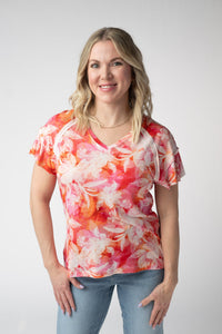 Raelynn V-Neck Top - Sunset Tropical Floral-Tops-Villari Chic, women's online fashion boutique in Severna, Maryland