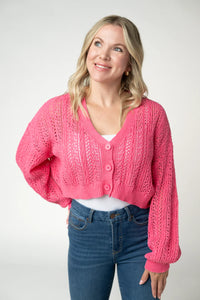 Callie Cropped Cardigan - Pink-Cardigan-Villari Chic, women's online fashion boutique in Severna, Maryland