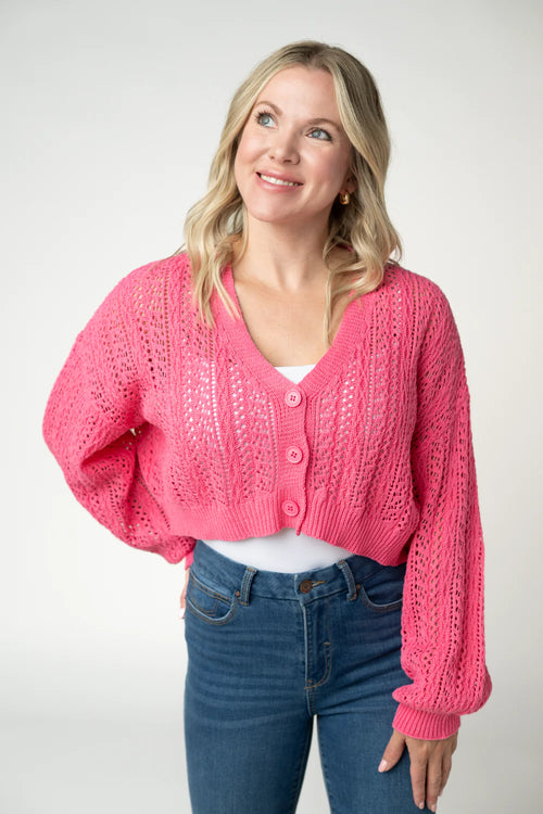 Callie Cropped Cardigan - Pink-Cardigan-Villari Chic, women's online fashion boutique in Severna, Maryland