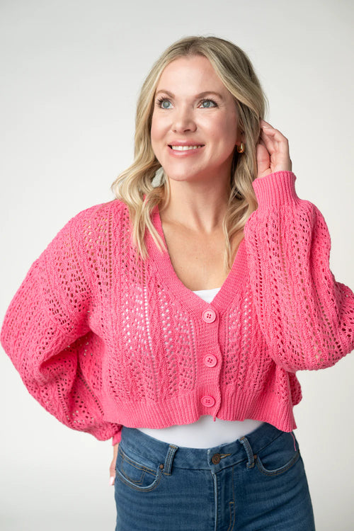 Callie Cropped Cardigan - Pink-Cardigan-Villari Chic, women's online fashion boutique in Severna, Maryland