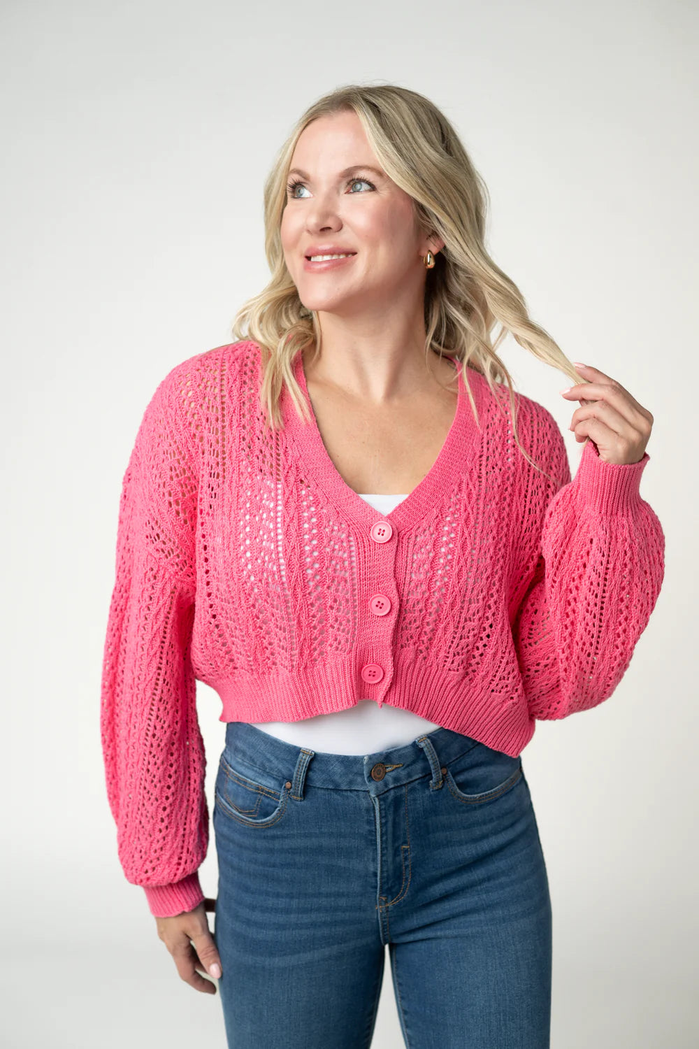 Callie Cropped Cardigan - Pink-Cardigan-Villari Chic, women's online fashion boutique in Severna, Maryland