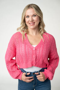 Callie Cropped Cardigan - Pink-Cardigan-Villari Chic, women's online fashion boutique in Severna, Maryland