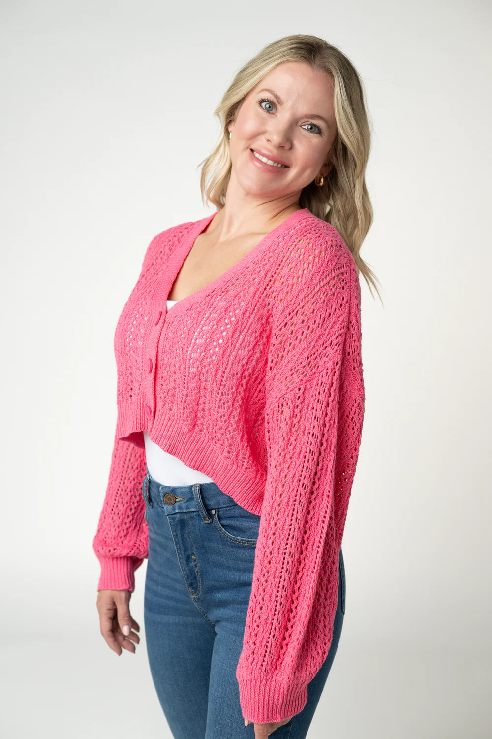 Callie Cropped Cardigan - Pink-Cardigan-Villari Chic, women's online fashion boutique in Severna, Maryland