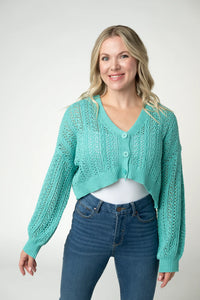 Callie Cropped Cardigan - Aqua-Cardigan-Villari Chic, women's online fashion boutique in Severna, Maryland