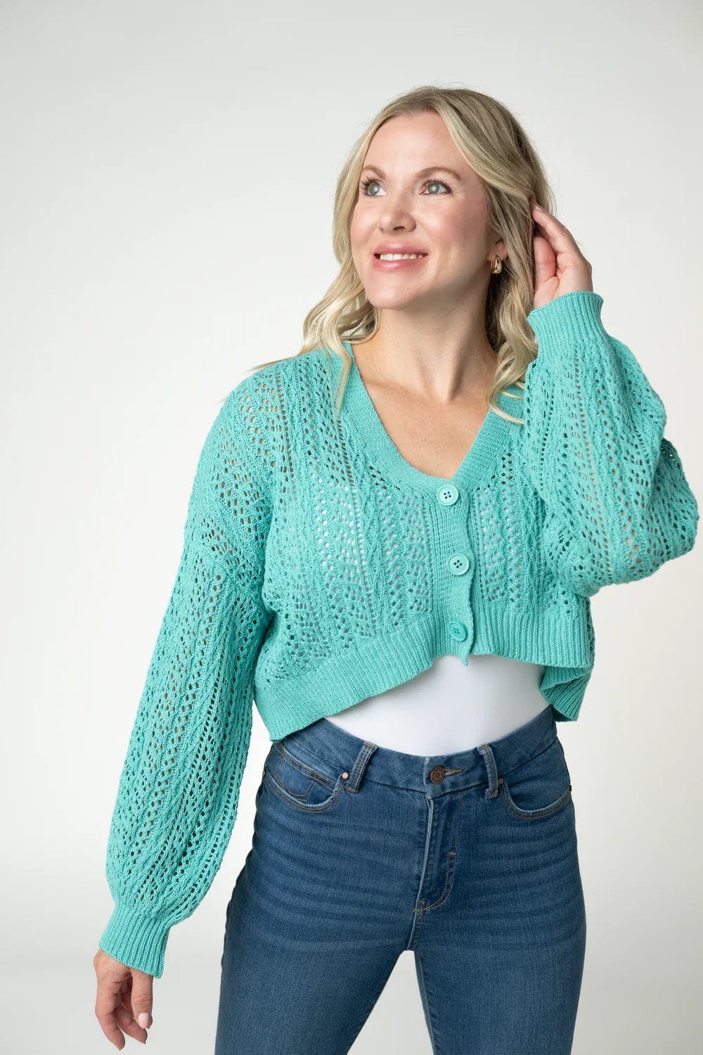 Callie Cropped Cardigan - Aqua-Cardigan-Villari Chic, women's online fashion boutique in Severna, Maryland