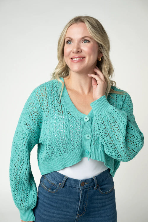 Callie Cropped Cardigan - Aqua-Cardigan-Villari Chic, women's online fashion boutique in Severna, Maryland