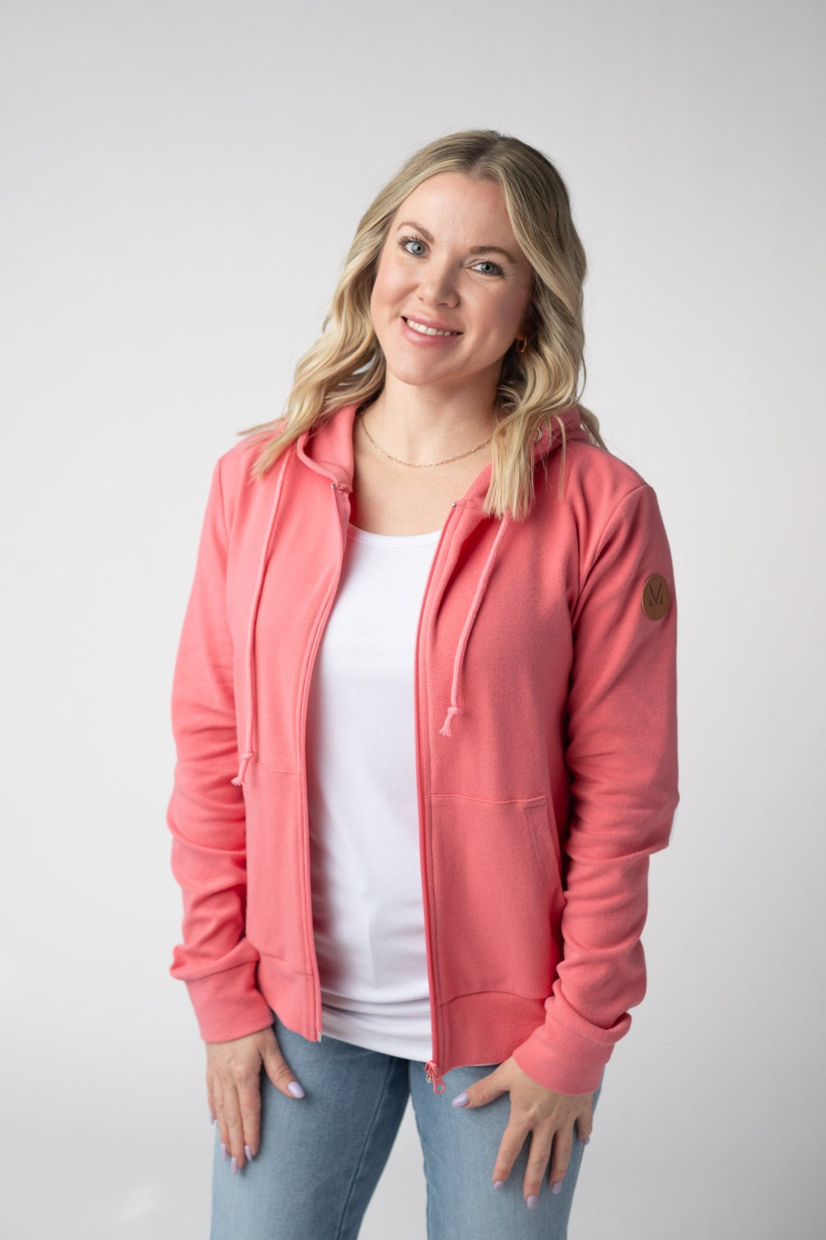Fullzip Hoodie - Sunkissed Coral-hoodie-Villari Chic, women's online fashion boutique in Severna, Maryland