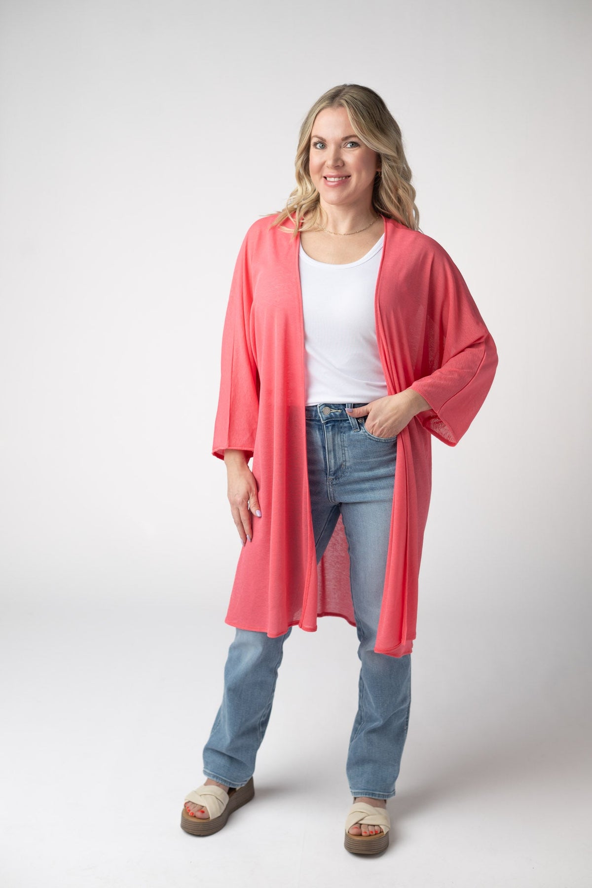 Ellie Cover-Up Kimono - Sunkissed Coral-Cardigan-Villari Chic, women's online fashion boutique in Severna, Maryland