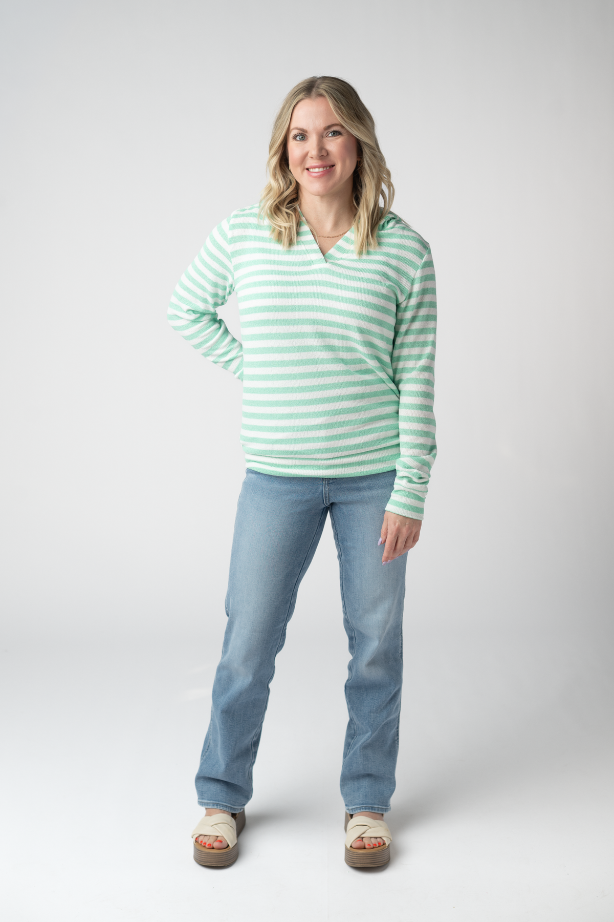 Amelia Striped Hoodie - Green-hoodie-Villari Chic, women's online fashion boutique in Severna, Maryland