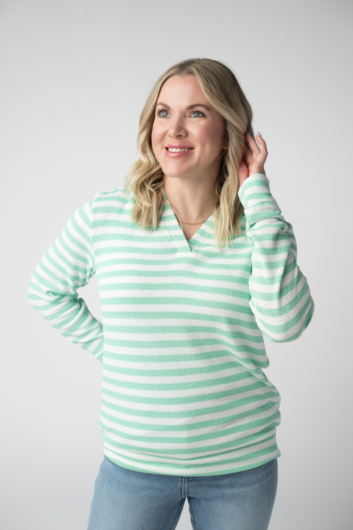 Amelia Striped Hoodie - Green-hoodie-Villari Chic, women's online fashion boutique in Severna, Maryland