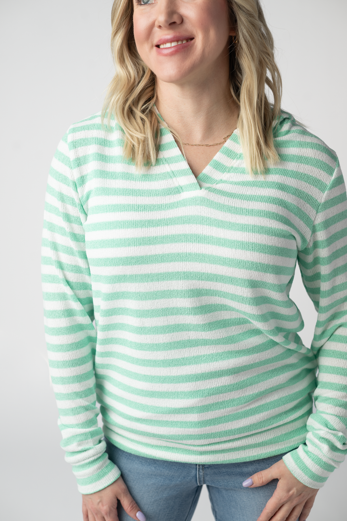 Amelia Striped Hoodie - Green-hoodie-Villari Chic, women's online fashion boutique in Severna, Maryland