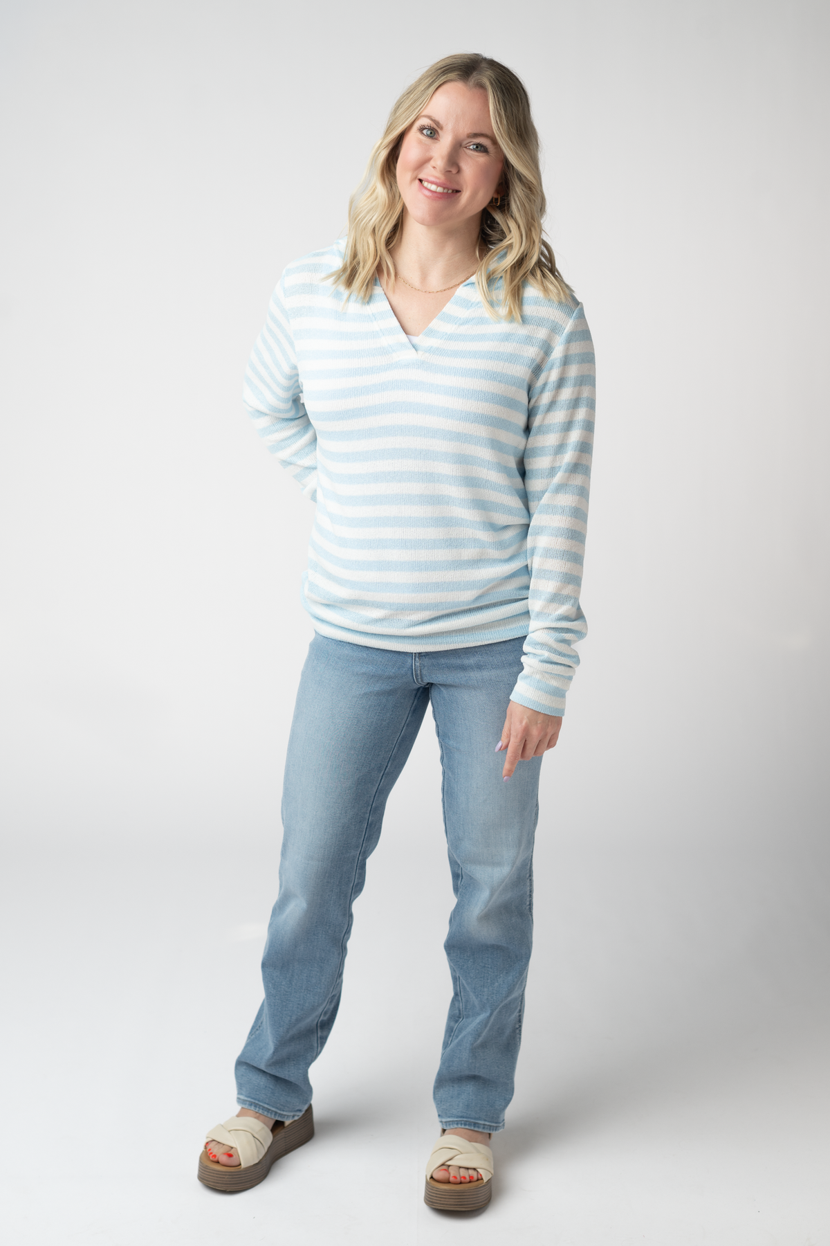 Amelia Striped Hoodie - Sky Blue-hoodie-Villari Chic, women's online fashion boutique in Severna, Maryland