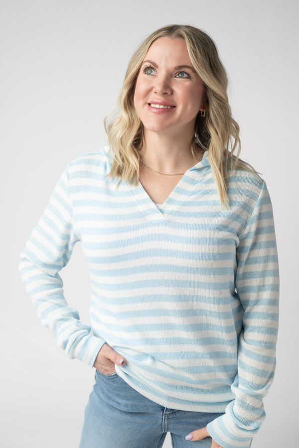 Amelia Striped Hoodie - Sky Blue-hoodie-Villari Chic, women's online fashion boutique in Severna, Maryland