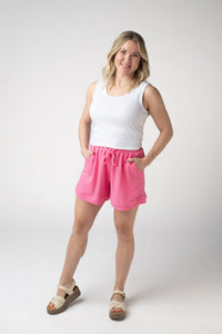 Weslie Waffle Shorts - Pink-shorts-Villari Chic, women's online fashion boutique in Severna, Maryland
