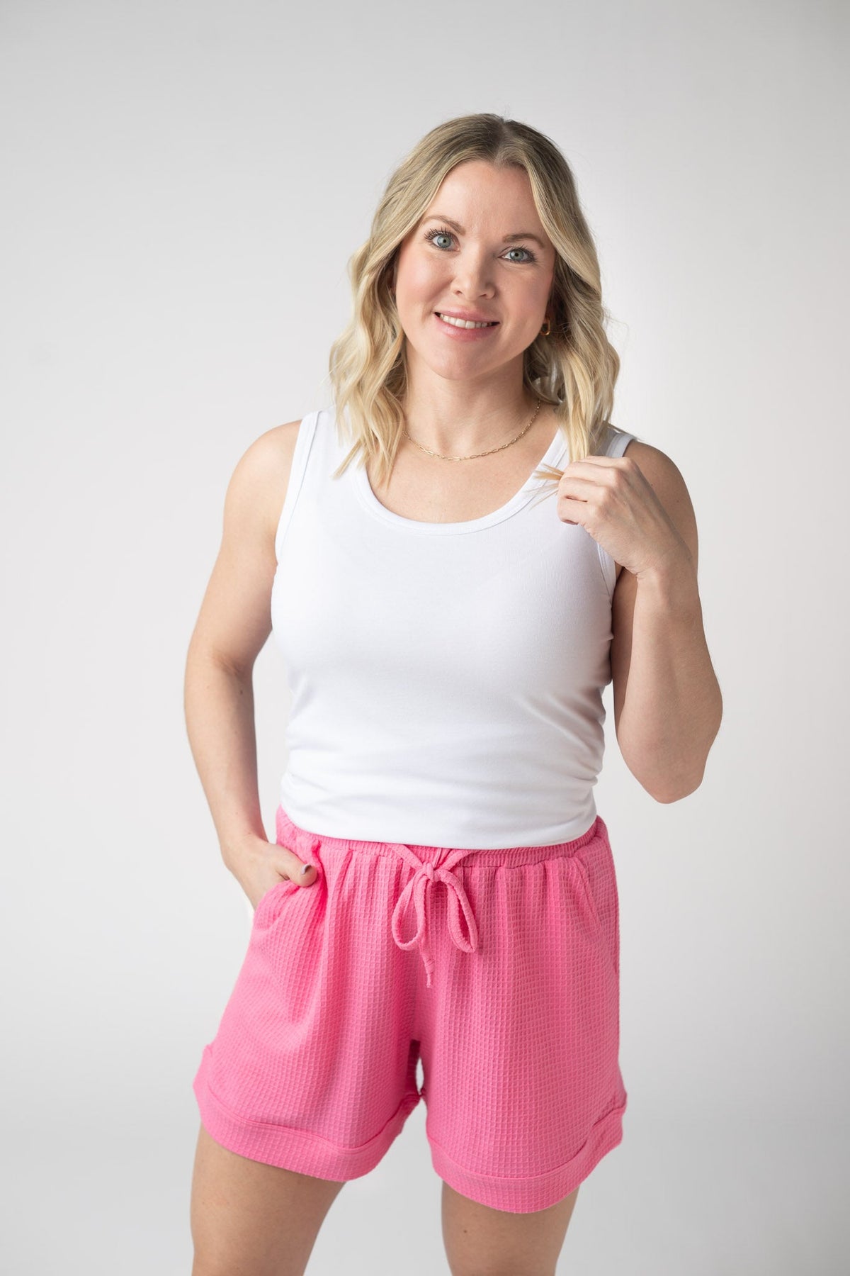 Weslie Waffle Shorts - Pink-shorts-Villari Chic, women's online fashion boutique in Severna, Maryland