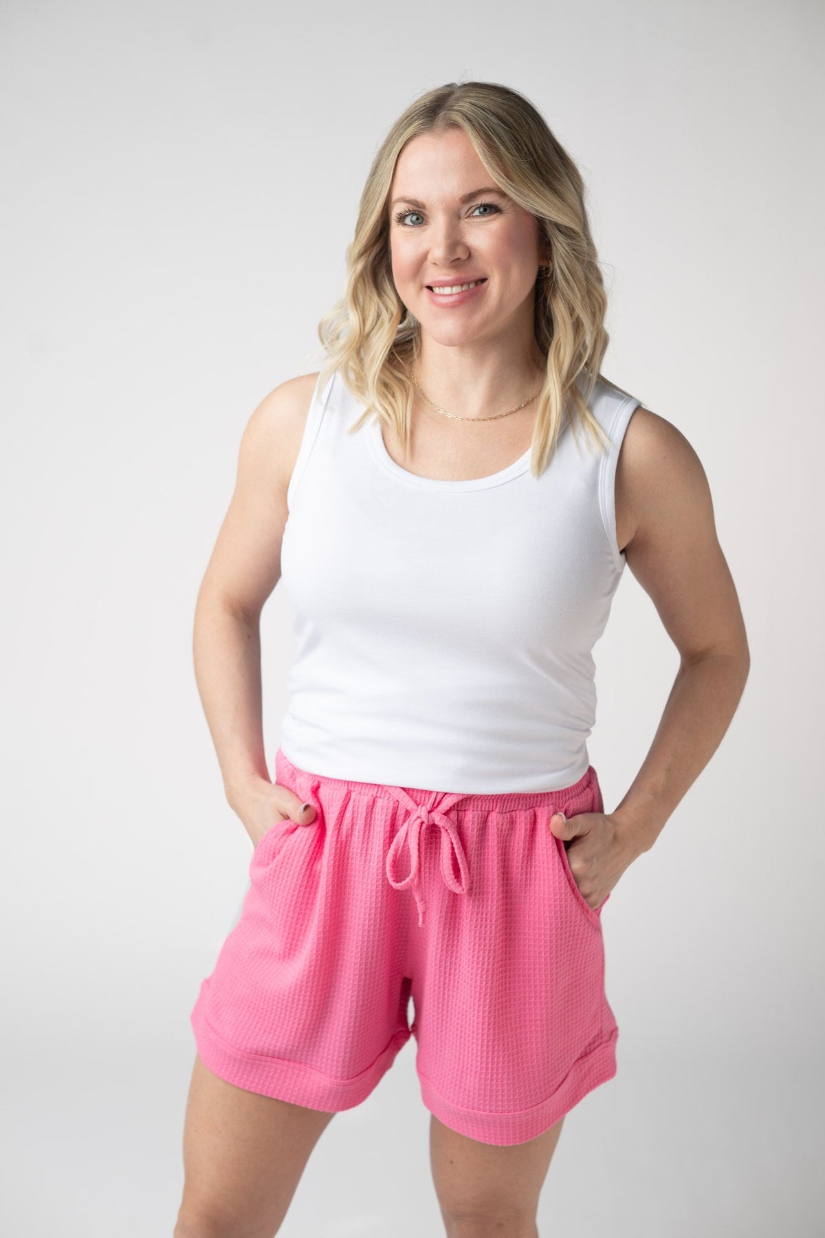Weslie Waffle Shorts - Pink-shorts-Villari Chic, women's online fashion boutique in Severna, Maryland