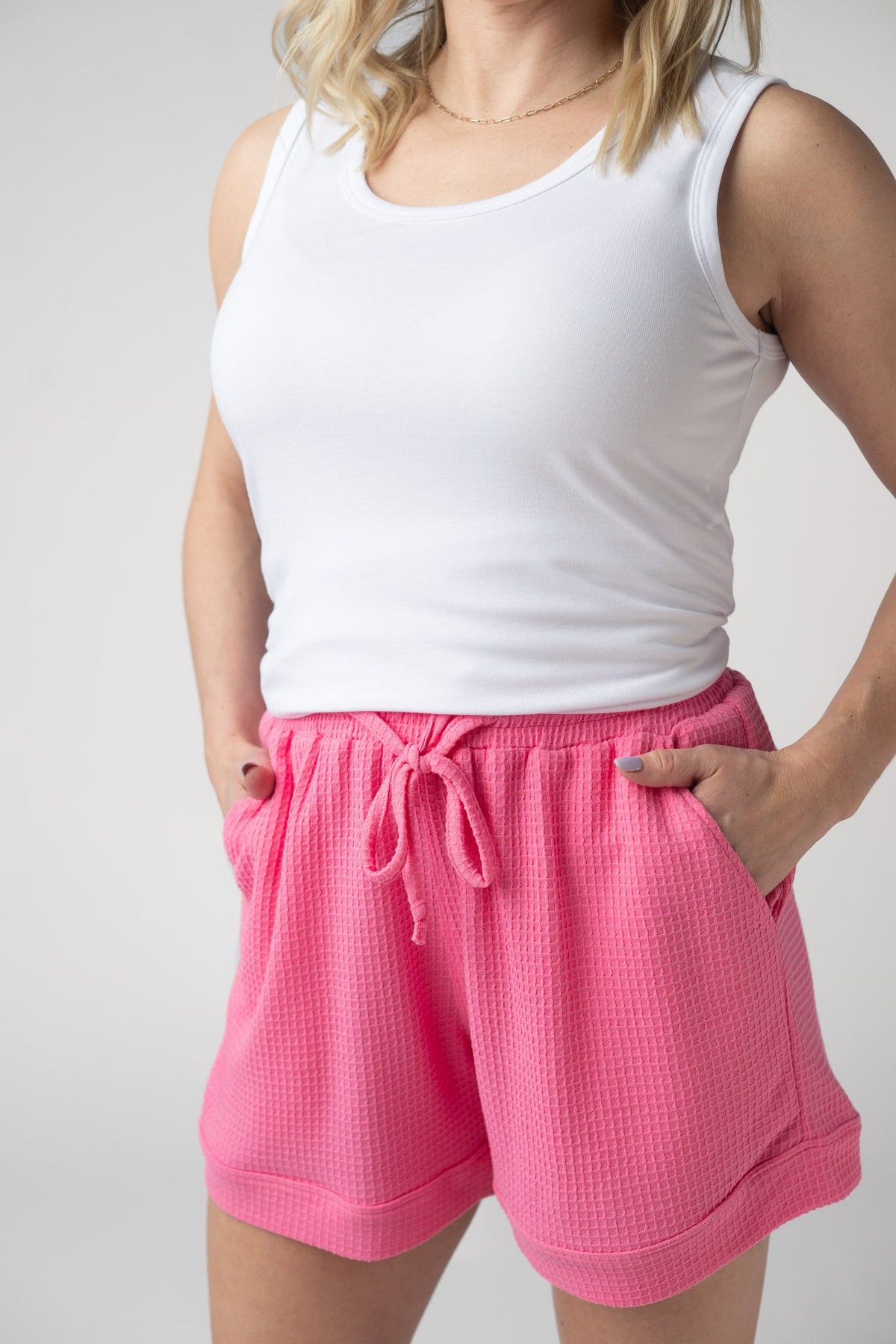Weslie Waffle Shorts - Pink-shorts-Villari Chic, women's online fashion boutique in Severna, Maryland