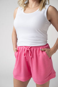 Weslie Waffle Shorts - Pink-shorts-Villari Chic, women's online fashion boutique in Severna, Maryland
