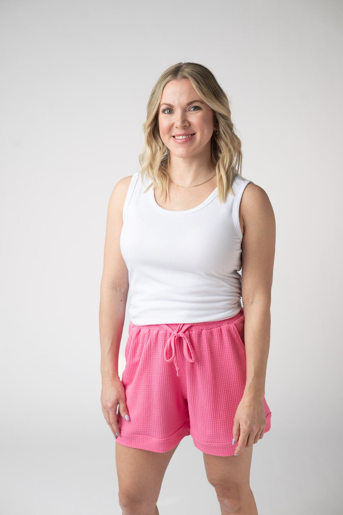 Weslie Waffle Shorts - Pink-shorts-Villari Chic, women's online fashion boutique in Severna, Maryland