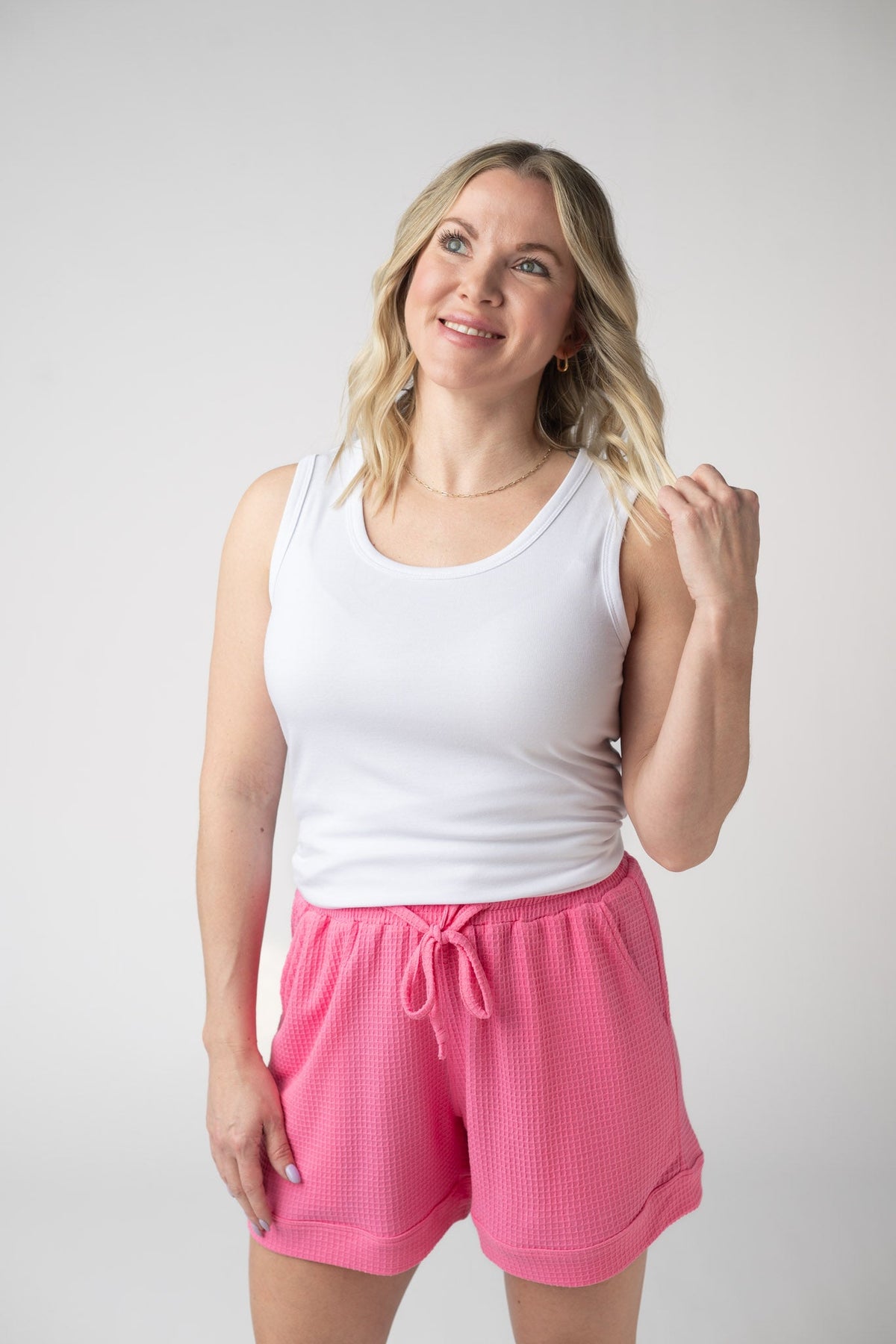 Weslie Waffle Shorts - Pink-shorts-Villari Chic, women's online fashion boutique in Severna, Maryland