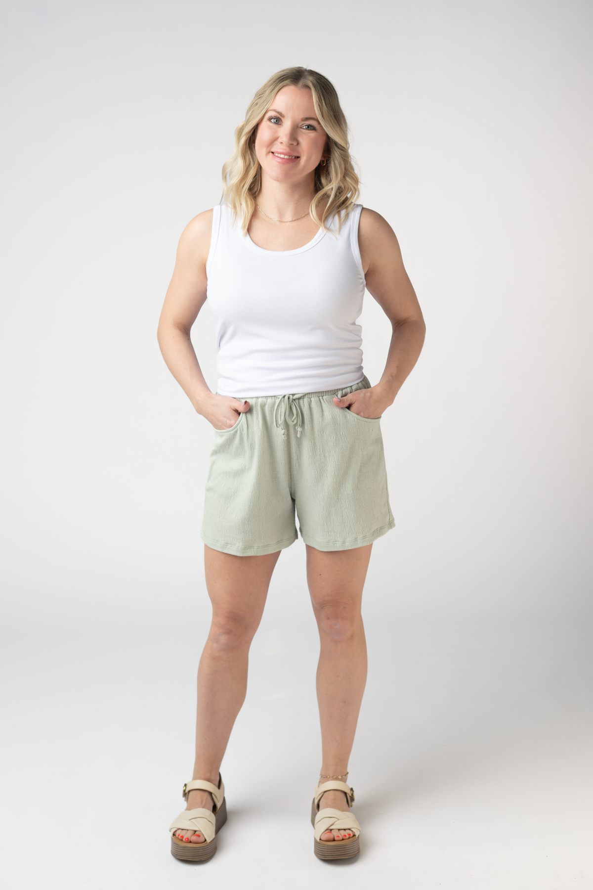 Candice Crinkle Shorts - Light Green-shorts-Villari Chic, women's online fashion boutique in Severna, Maryland