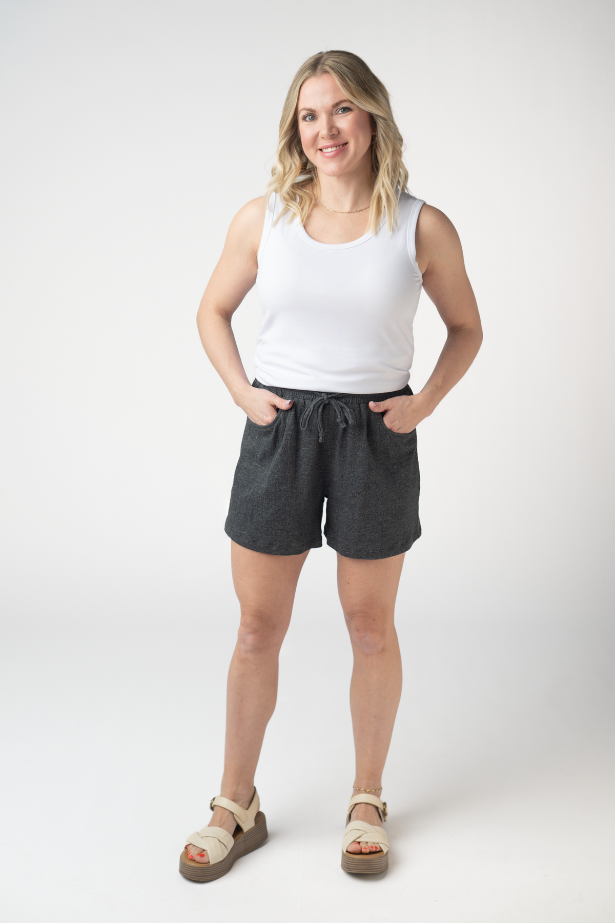 Candice Crinkle Shorts - Charcoal-shorts-Villari Chic, women's online fashion boutique in Severna, Maryland