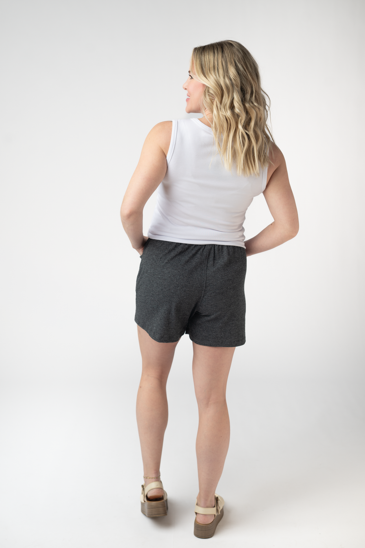 Candice Crinkle Shorts - Charcoal-shorts-Villari Chic, women's online fashion boutique in Severna, Maryland