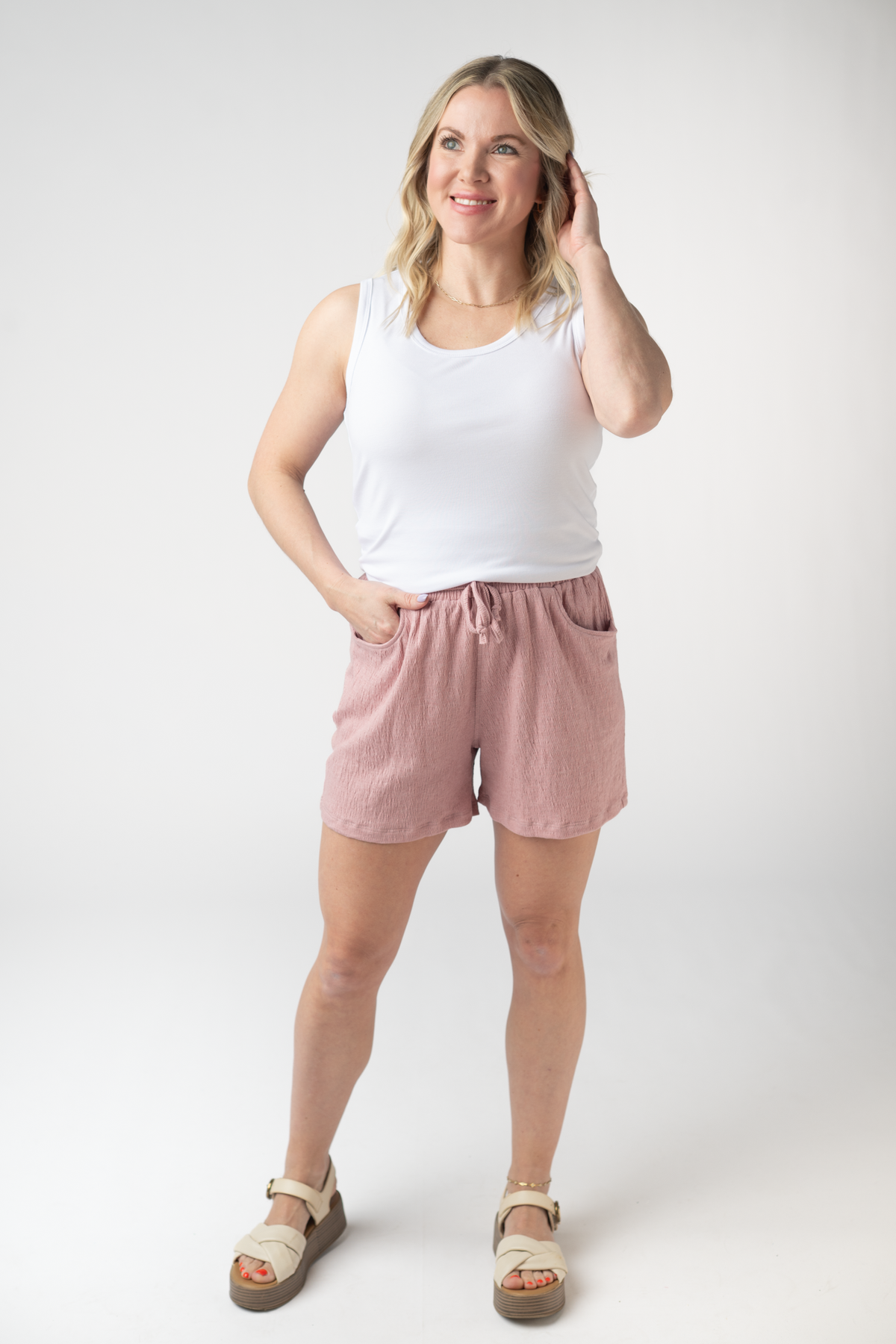 Candice Crinkle Shorts - Dusty Rose-shorts-Villari Chic, women's online fashion boutique in Severna, Maryland