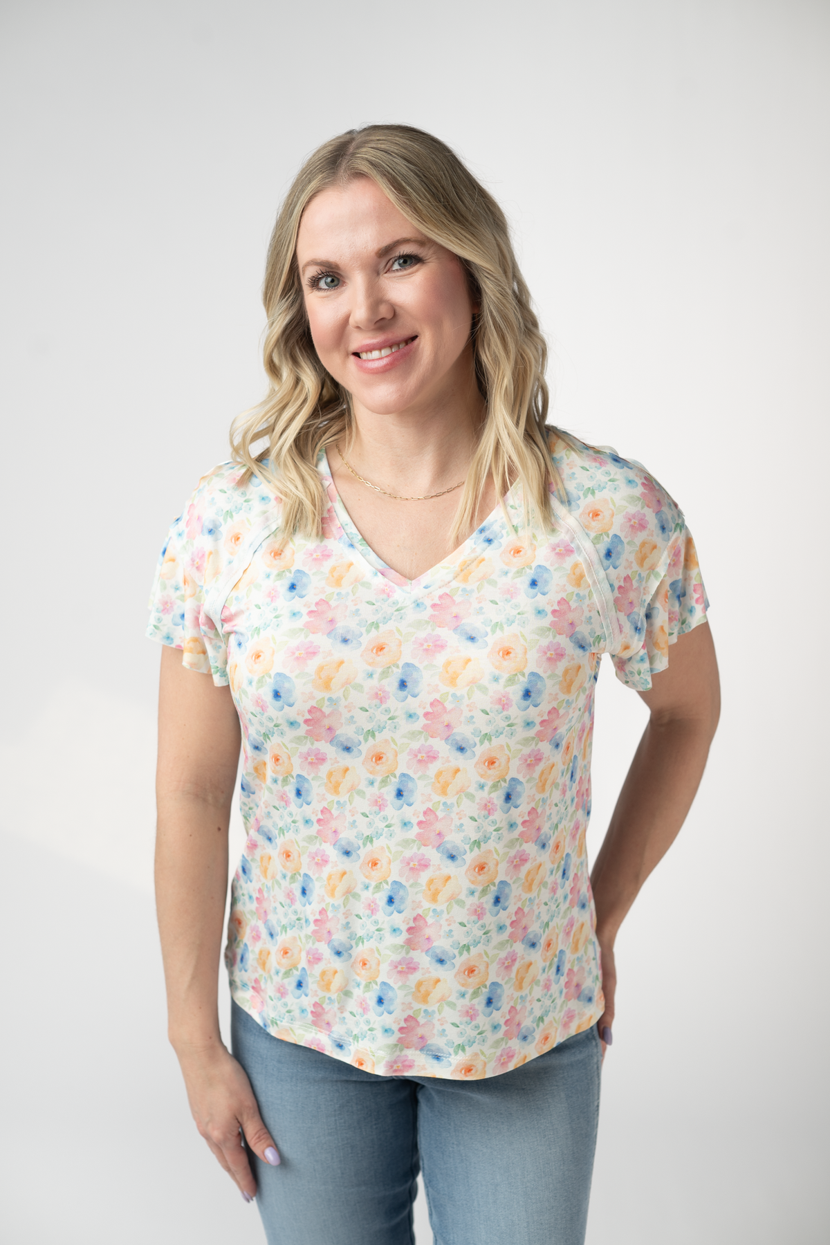 Raelynn V-Neck Top - Petal Gardens-Tops-Villari Chic, women's online fashion boutique in Severna, Maryland
