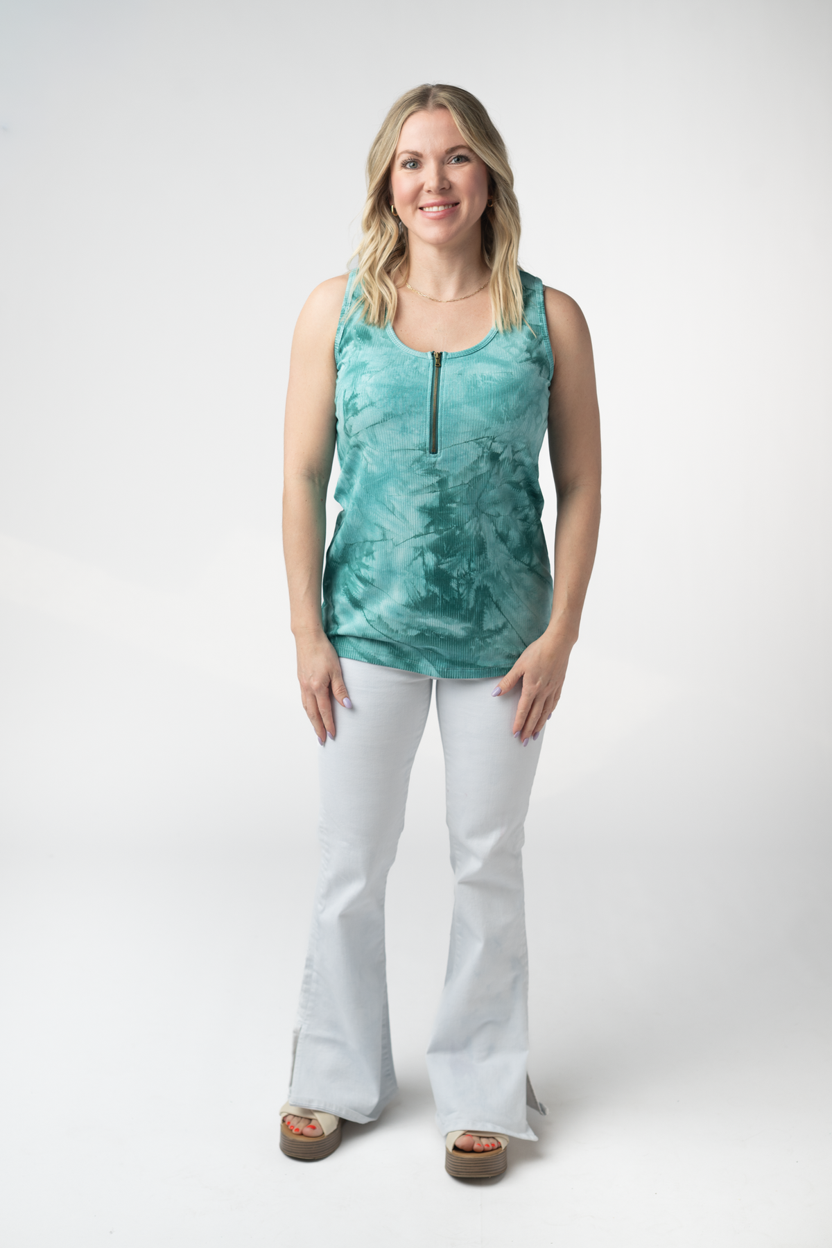 Mila Zipper Tank - Teal Tie Dye-clothing-Villari Chic, women's online fashion boutique in Severna, Maryland
