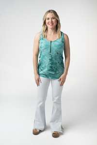 Mila Zipper Tank - Teal Tie Dye-clothing-Villari Chic, women's online fashion boutique in Severna, Maryland