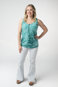 Mila Zipper Tank - Teal Tie Dye-clothing-Villari Chic, women's online fashion boutique in Severna, Maryland