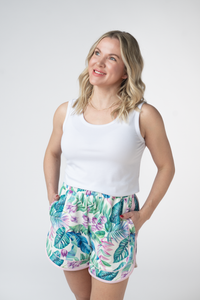 Dolphin Shorts - Tropical Leaf-shorts-Villari Chic, women's online fashion boutique in Severna, Maryland