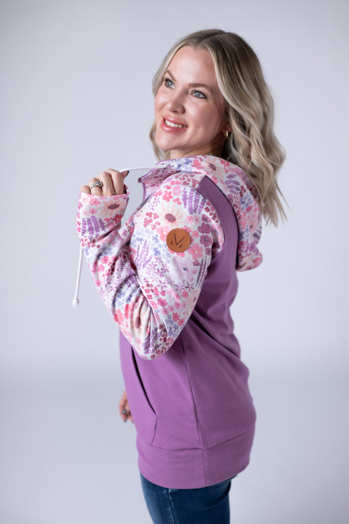 Halfzip Hoodie - Coral Sunset Floral and Mauve-Hoodie-Villari Chic, women's online fashion boutique in Severna, Maryland